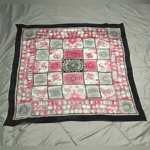 Pink and Black Silk Bandana Print Square Scarf